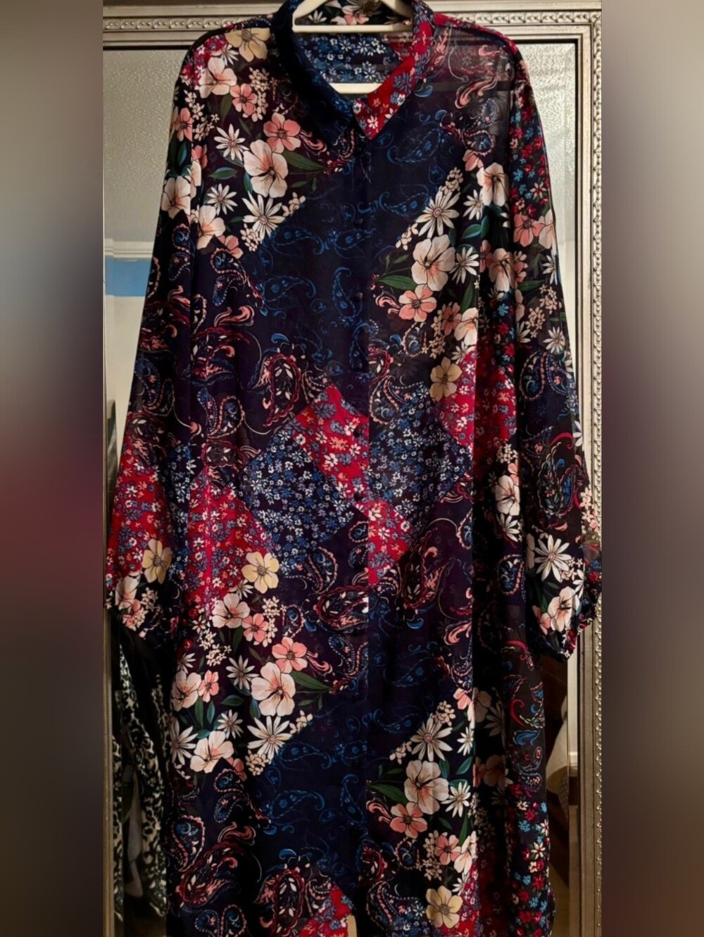 Floral Patchwork Navy Boho Dress